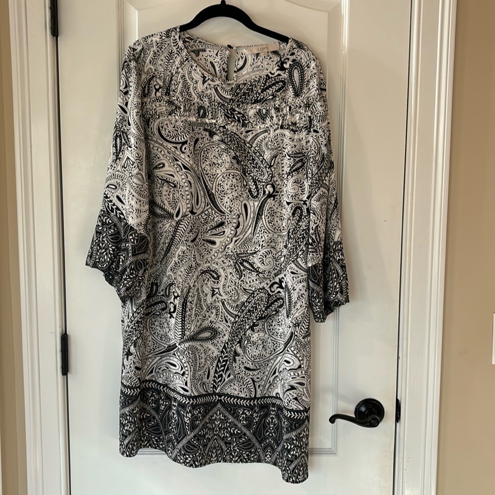 Loft Black and White Paisley Dress
